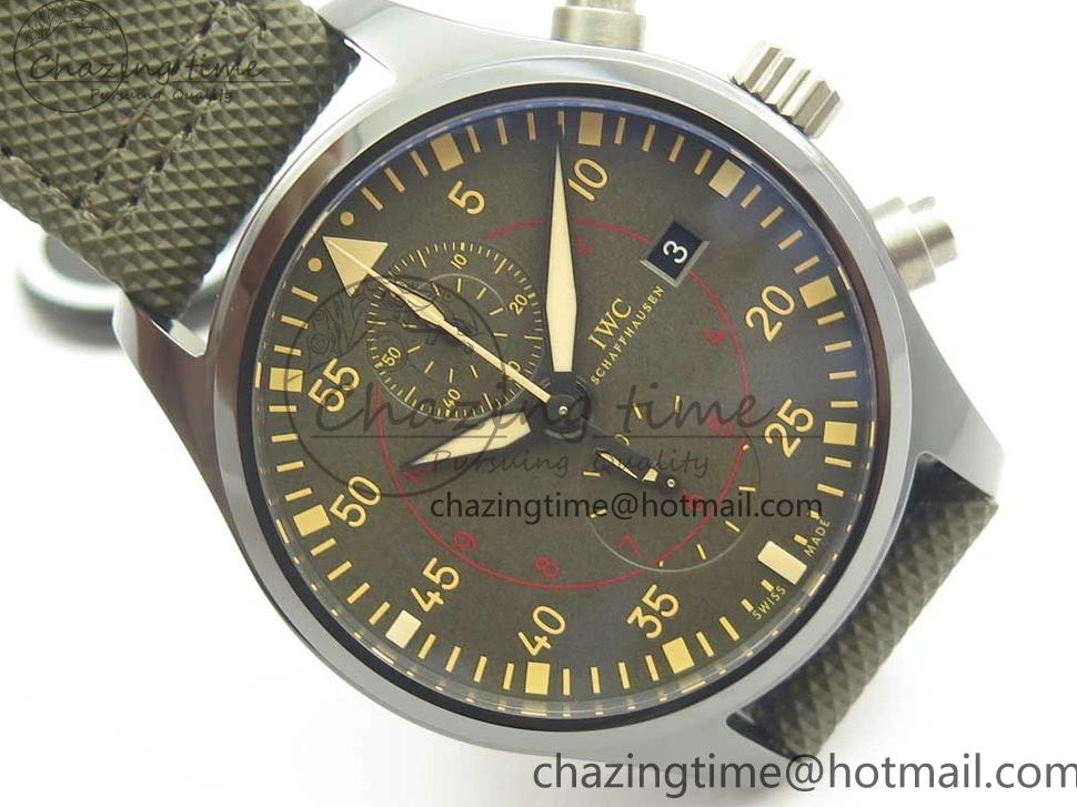 MIROTIME 0519 Classic PILOT IW389001 ZF 1:1 Best Edition Ceramic Case Green Dial on Green Nylon Strap A7750 (Function Same As Genuine) 7160